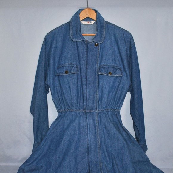 Vintage 90s Denim Long Sleeve Midi Dress Size 9/10 - Picture 4 of 10